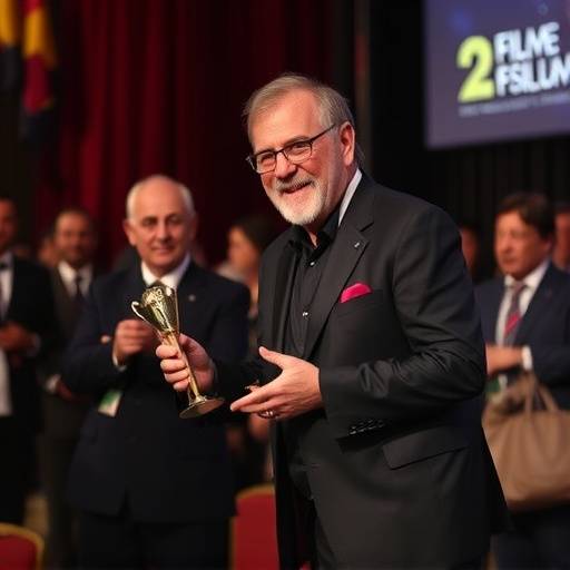Alessandro Rossi che riceve il premio come miglior documentario al Milano Film Festival