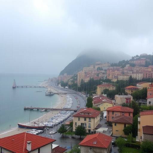 Immagine di forti piogge che si abbattono su una citt&radic;&dagger; ligure