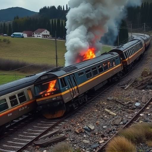 Immagine di un treno deragliato in Toscana
