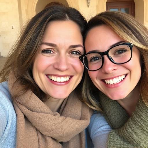 Lucia Moretti, una signora anziana sorridente, posa per un selfie con il suo smartphone.