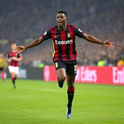 Rafael Leao esulta dopo aver segnato il gol della vittoria nel derby di Milano